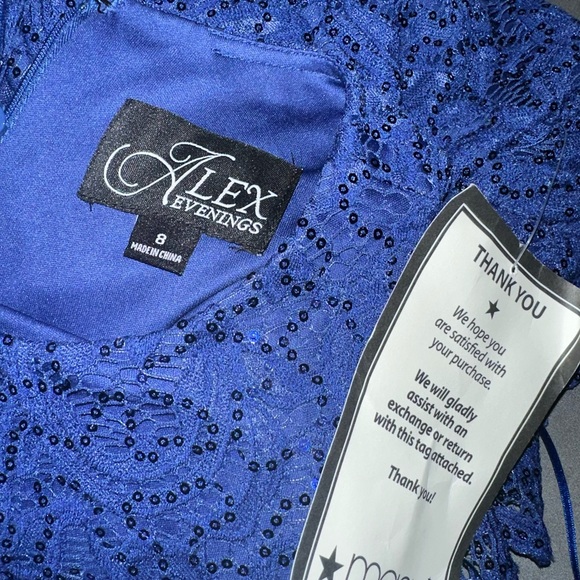 Nwot alex evening Long Sleeveless Lace Dress with Cascade Ruffle Front slit sz 8 - Picture 5 of 5